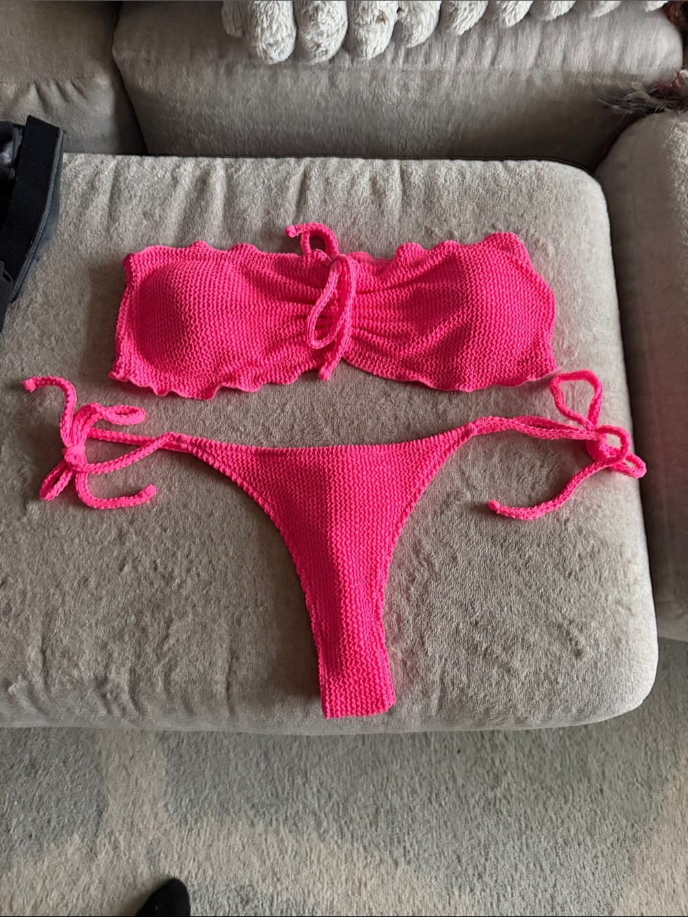 Hot Pink Crochet Tie Bikini Set